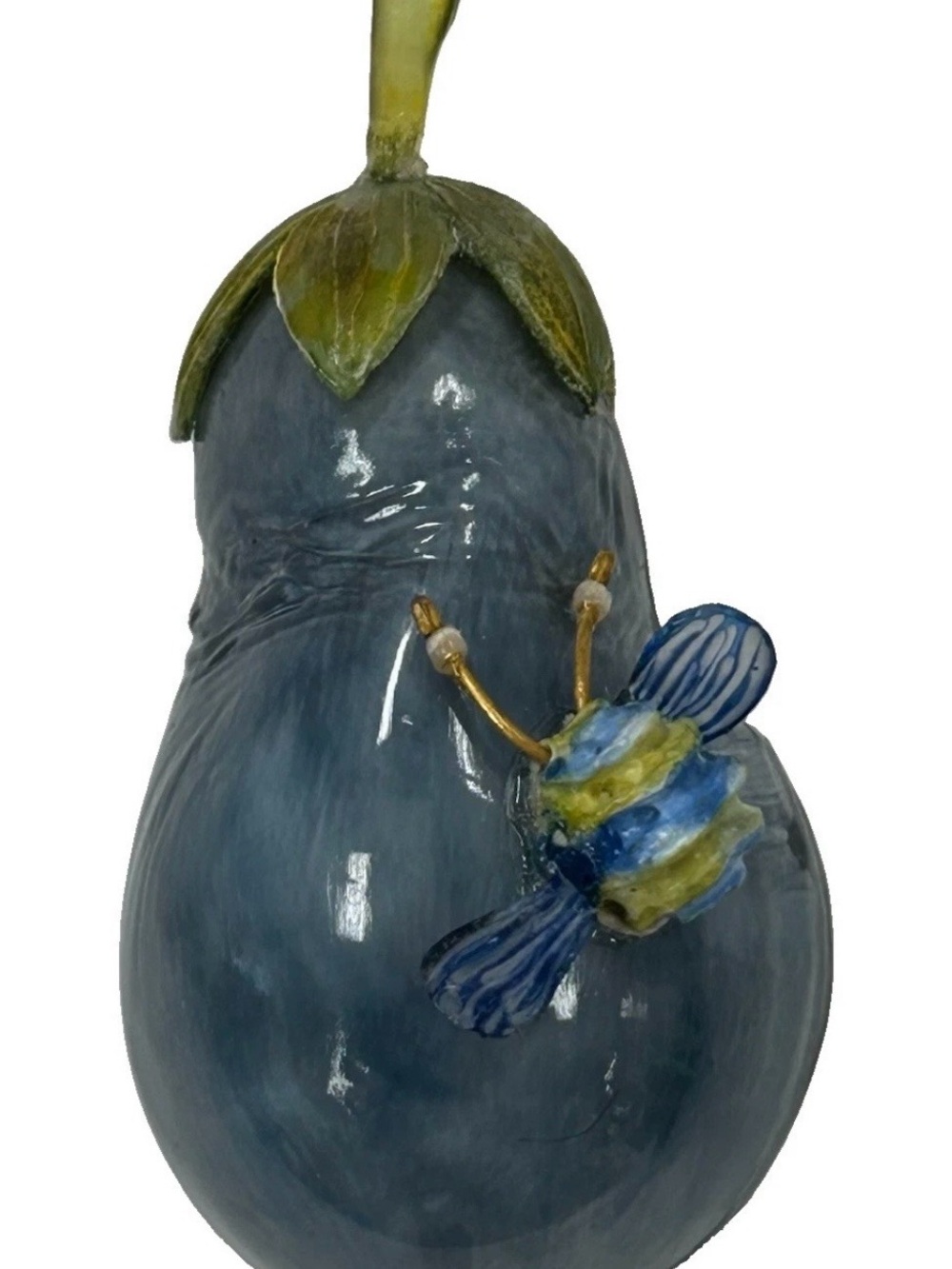 Vintage Fabrice Paris Resin Eggplant Bee Brooch Pin Green Blue